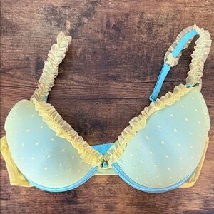 Delicates Ruffled Yellow and Blue Bra